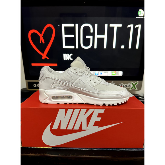 NEW WMNS SIZE 9 Nike Air Max 90 TRIPLE WHITE Shoes Sneakers DH8010-100 - Picture 2 of 6